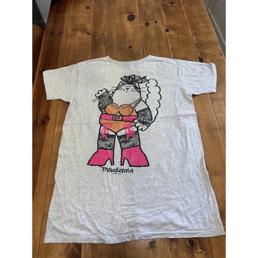 Vintage 1992 Mewdonna Cat Madonna Parody T-Shirt Heartland Apparel One Size Grey